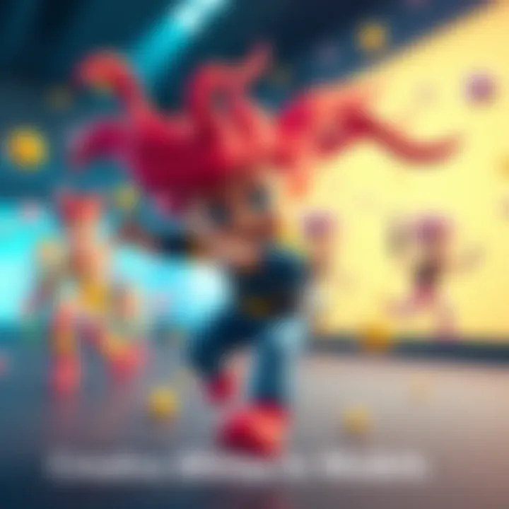 A colorful 3D character model in motion, showcasing various animation styles in Blender.