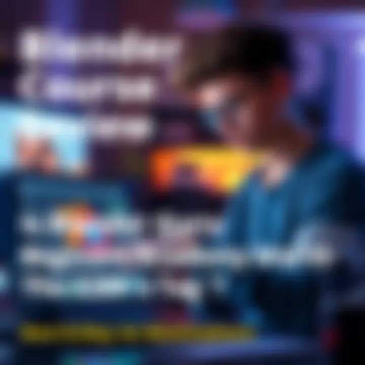 A student reviewing a laptop with Blender software open, considering the Blender Guru Beginners Academy course