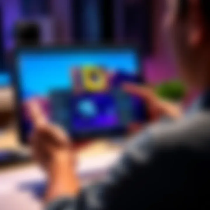 A person using Blender 3D on an iPad with a remote desktop solution, showing 3D modeling on the screen