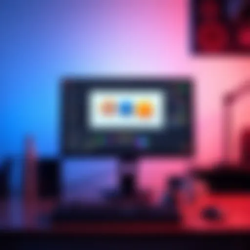 A beginner's computer screen displaying Blender with 3D models in progress, showcasing vibrant colors and basic shapes.