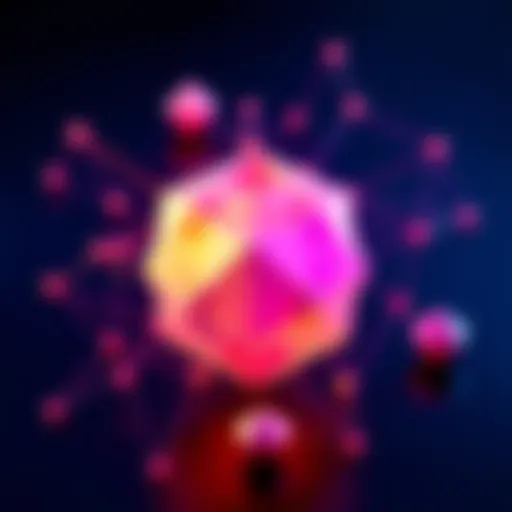 An illustration showing a 3D model created using geometry nodes in Blender, highlighting their application in design, with geometric shapes and nodes connected.