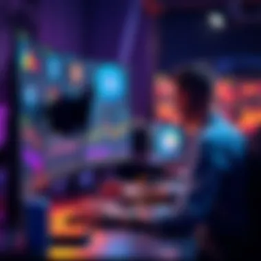 An animator working on loop animation techniques in Blender 5.2 with colorful graphics on the screen