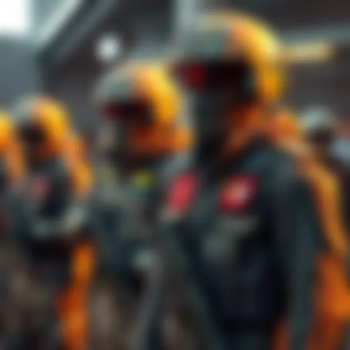 A designer creating military outfits in Blender, showing various tactical elements and clothing styles on a 3D model.