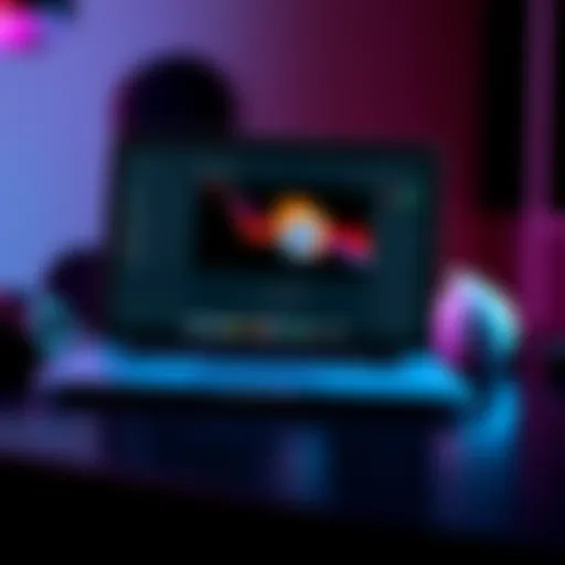 A MacBook displaying Blender software with a 3D model on the screen