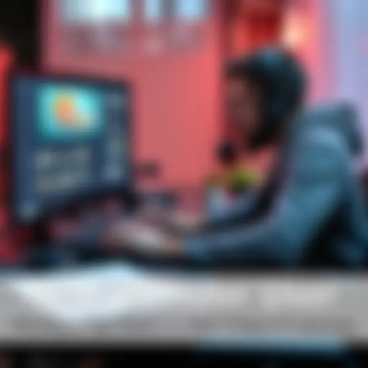 A beginner using Blender software to create a simple 3D model, with tutorial videos on the screen and sketches on a notepad.