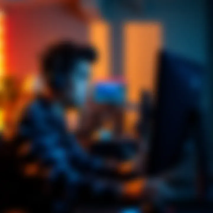 A beginner in front of a computer screen looking confused while using Blender to export an SVG file.
