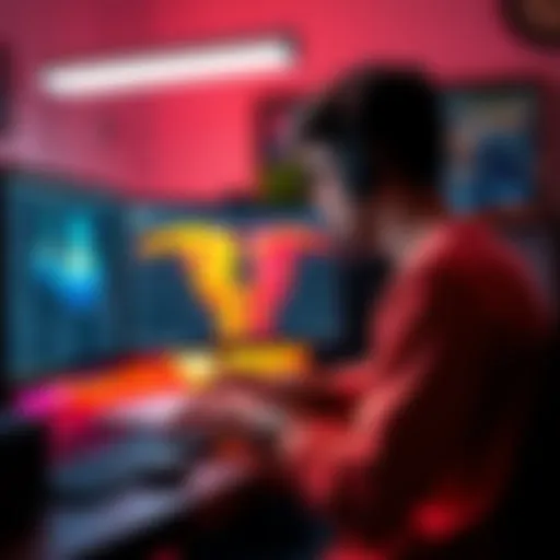 A 3D artist working in Blender, showcasing the import of vertex animation textures without using Alembic, with a vibrant interface visible on the screen.