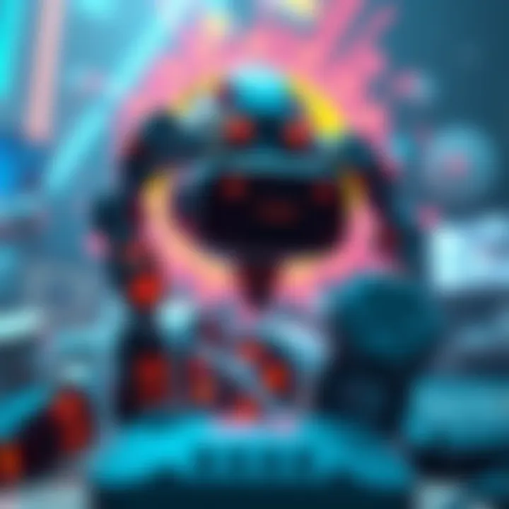 A digital artist recreating AI-generated art in Blender for a virtual reality game.