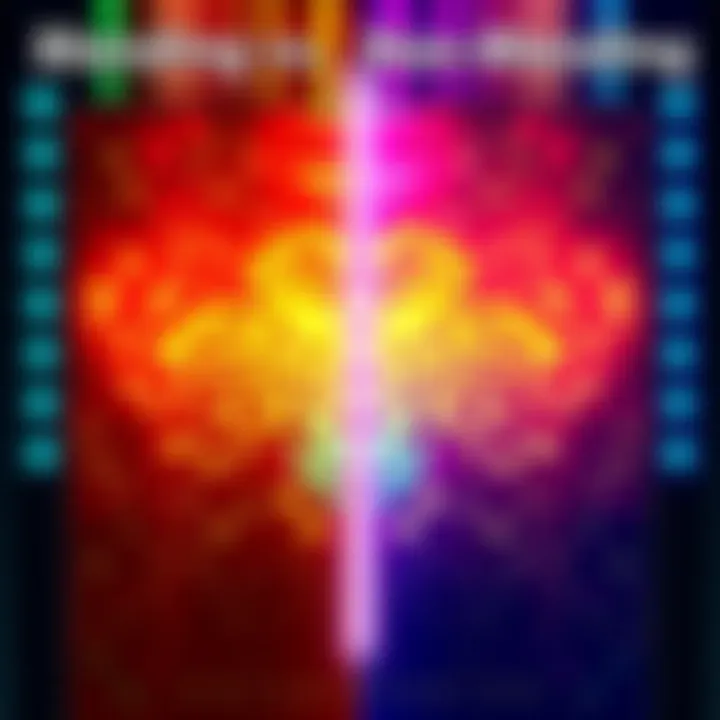 A comparison of blending and non-blending techniques in pixel art, showing vibrant colors and distinct edges in two separate panels