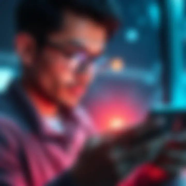 A blind person using a smartphone with voice recognition features, illustrating the concept of intelligence beyond sight.