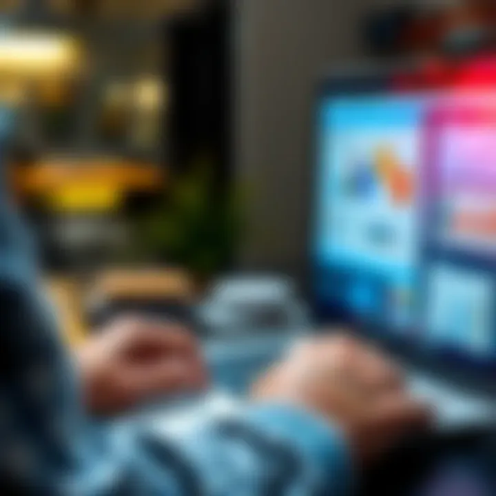 A person using a laptop to analyze blog content with the help of ChatGPT, showing charts and articles on the screen.