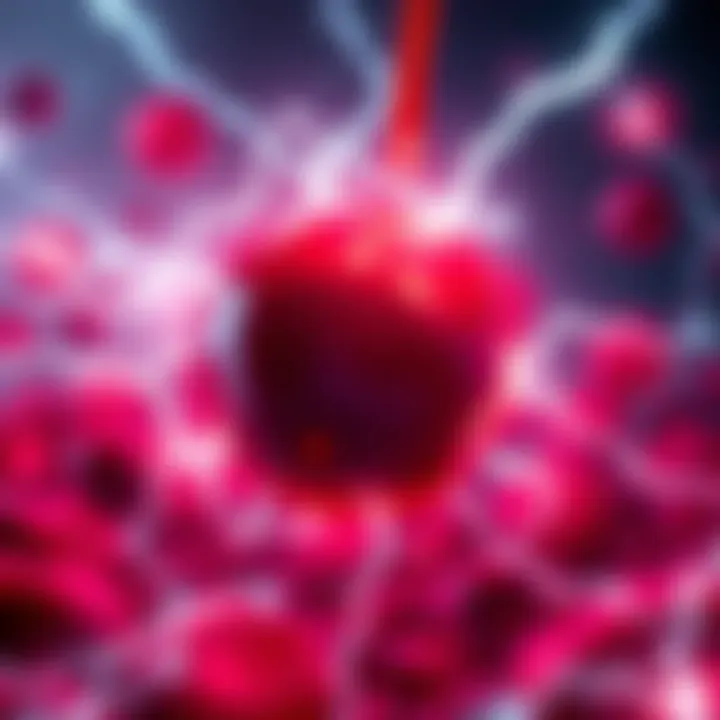 A close-up view of blood with electrical symbols around it, illustrating its ability to conduct electricity.