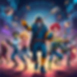 Colorful fan art featuring various Blue Archive characters in action poses