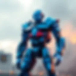 A blue robotic warrior standing strong, showcasing advanced technology and design, symbolizing the future of robotics.