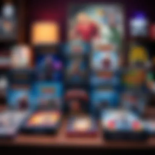 A collection of board game expansion packs displayed on a table, showcasing various titles and artwork.