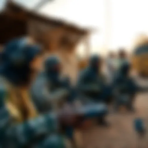 A group of Boko Haram members operating advanced technology in a remote area, reflecting their adaptation of AI tools for terrorism