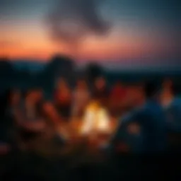 Group of people sitting around a bonfire, sharing ideas and enjoying the warmth of the fire