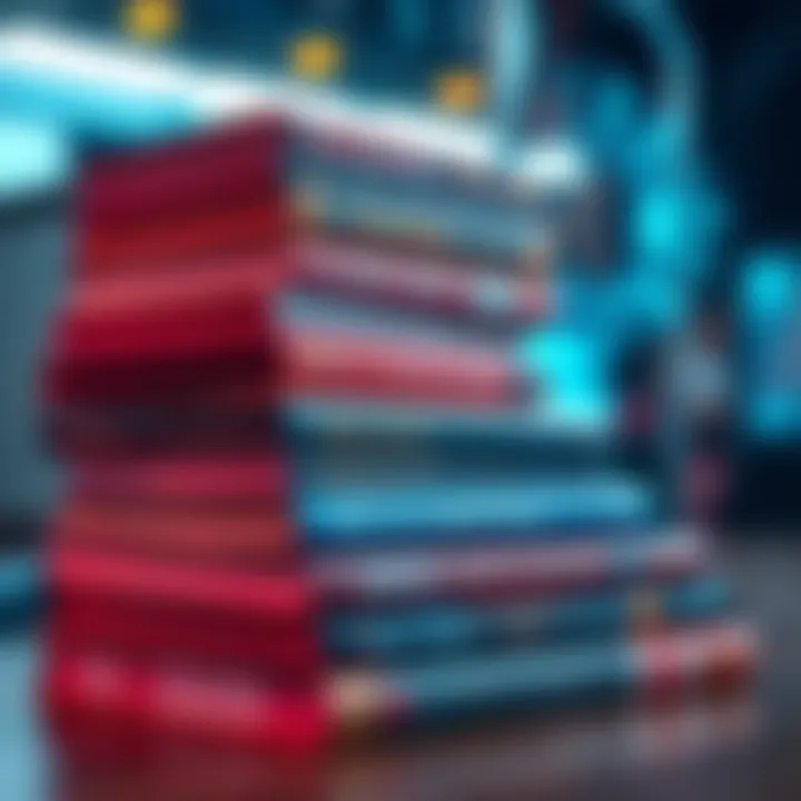 A stack of recommended books on artificial intelligence with futuristic themes and cover designs