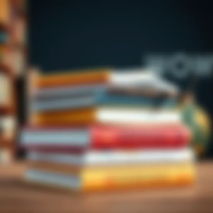 A stack of educational books with summaries on top, highlighting key concepts and learning techniques.