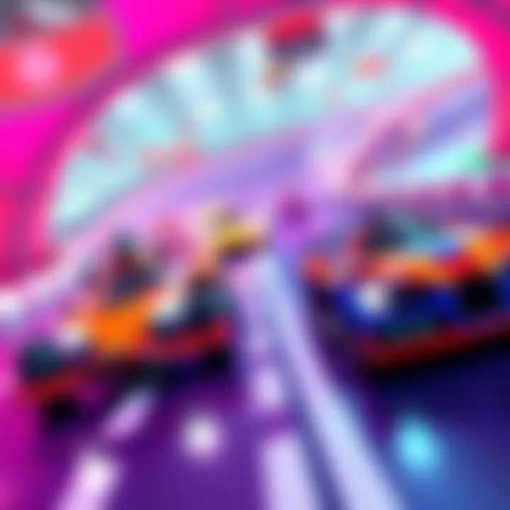 Colorful racing cars compete on a vibrant track in BoostMania.