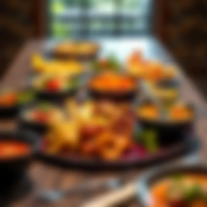 A vibrant spread of unique dishes showcasing the Bork, Rawr, and Chomp food trends at a dining table
