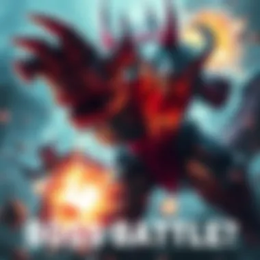 Boss Battle Concept Art A fierce game boss preparing to unleash a new attack, surrounded by a vibrant battle scene with action effects.