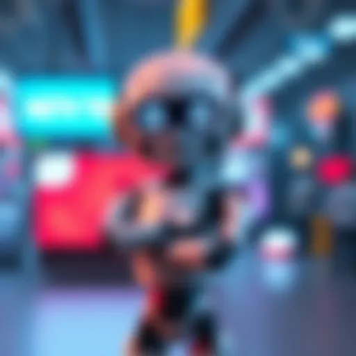 A digital robot character with a shy expression, standing with arms crossed and avoiding eye contact, symbolizing a shift in behavior from flirty to awkward.