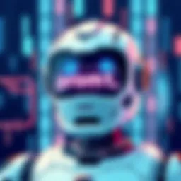 A digital illustration showing a robot with a speech bubble containing the word 'prompt', looking confused and glitchy.