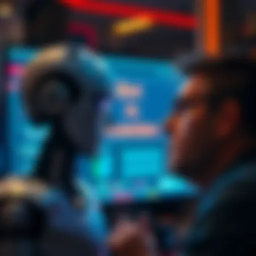 An English-speaking person looks confused while a bot on a screen displays Russian text