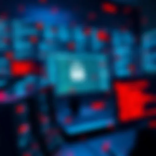 A chaotic scene showing a computer screen filled with spam posts, highlighting a security breach on online forums