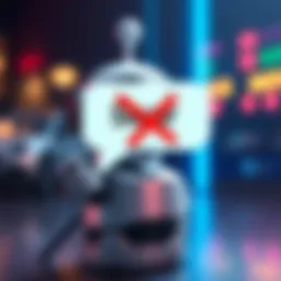 A cartoon robot holding a speech bubble with a red cross over a swear word, indicating a ban on bad language.