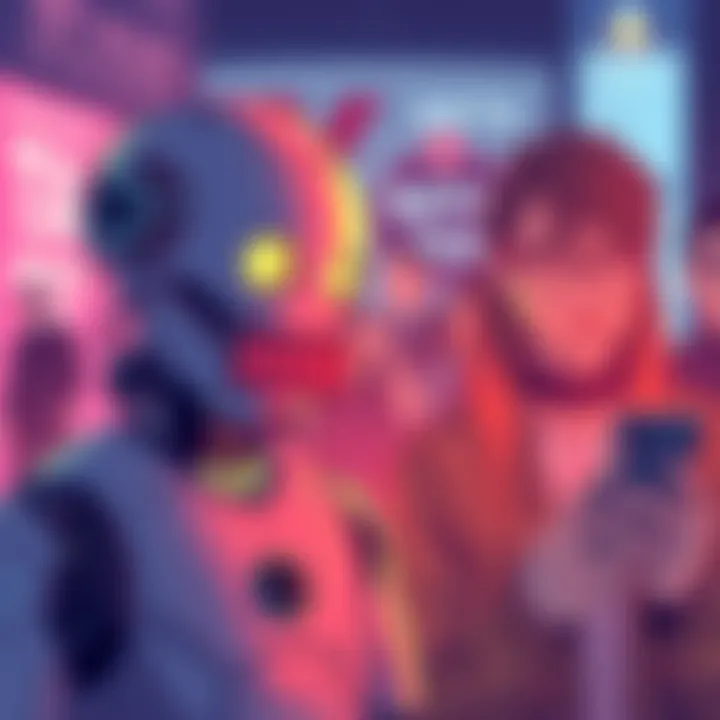 Illustration showing a robot with a censor bar over its mouth next to a human using a phone with no restrictions, highlighting the difference in content moderation standards.