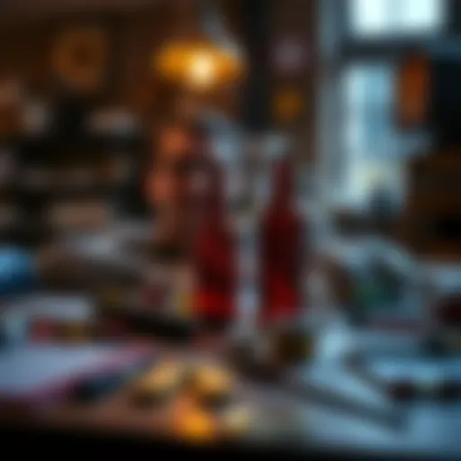 A person working on creating bottle topology with tools and materials laid out on a table.