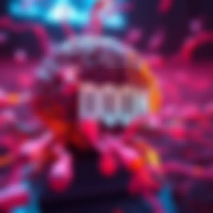 Fused brain cells with a computer screen showing the game Doom being played.