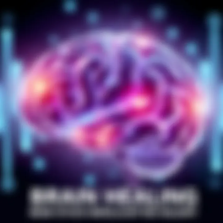 Illustration showing a brain with glowing areas representing healing after injury, with a background of medical symbols