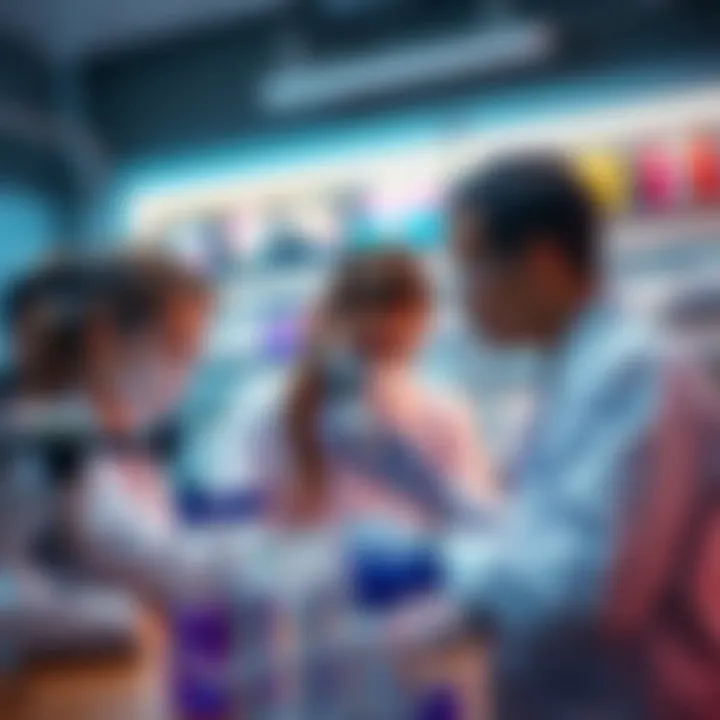 Scientists studying brain healing effects of LSD-derived drug in a lab setting.