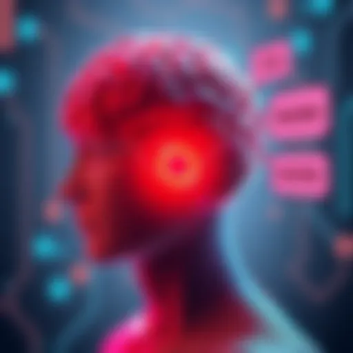 A person with a brain implant is shown, with waves representing thought converting into speech bubbles, reflecting the translation of silent inner speech to spoken words.