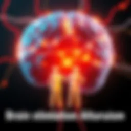 A visual of a brain with highlighted frontal and parietal lobes, depicting electrical stimulation and images of people making selfless choices