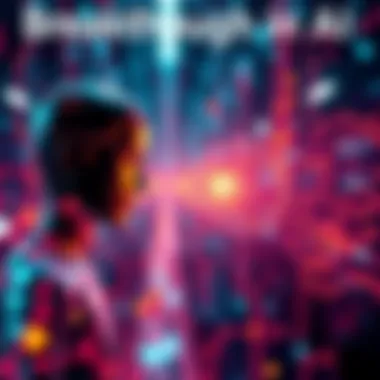 Breakthrough in AI A digital representation of artificial intelligence evolving towards general intelligence, with abstract elements symbolizing technology and innovation.