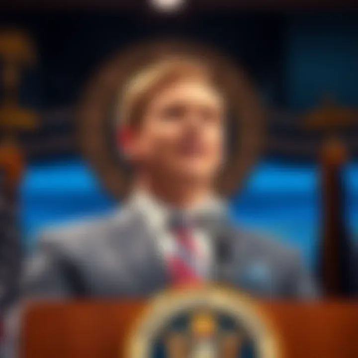 Brendan Carr Speaking on National Anthem FCC chair Brendan Carr speaks at a podium promoting daily broadcasts of the national anthem and Pledge of Allegiance to celebrate America's 250th Birthday.