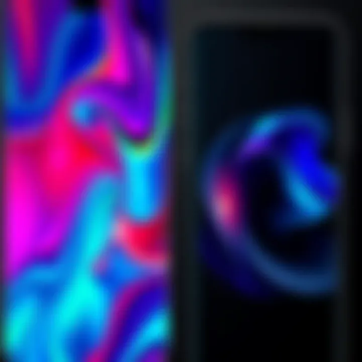 A vibrant phone wallpaper with saturated colors next to a sleek dark wallpaper, showcasing two unique styles for personalization.