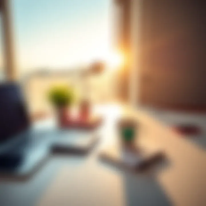 A sunny office desk with coffee, a planner, and a laptop, symbolizing a fresh start to the week.