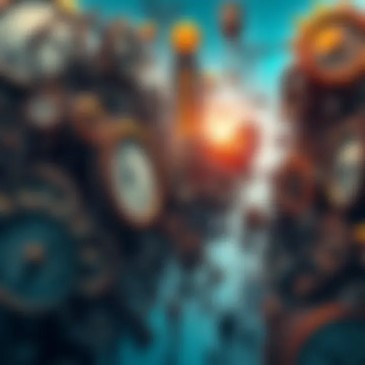 A collage of broken gears and clocks, symbolizing societal systems at odds with modern life.