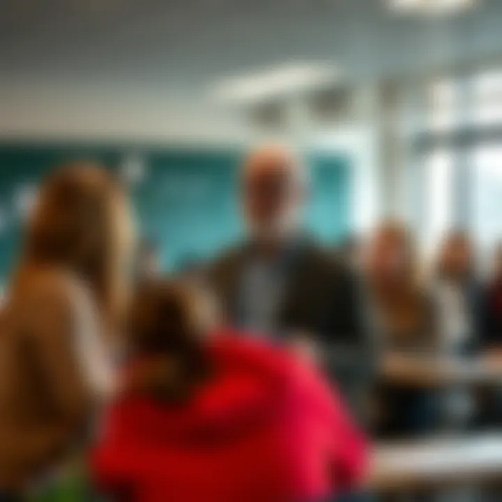 Brown University Professor with Students A Brown University professor in a classroom discussing with students about academic integrity and exam formats