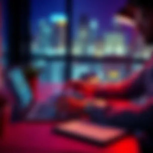 A person sitting at a desk, analyzing finances and budgeting on a laptop with a notepad and calculator nearby.