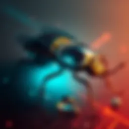 A creative bug design showcasing mechanical and digital elements in a top and bottom style