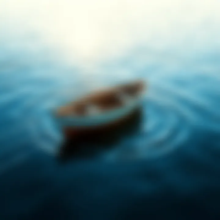 A boat floating on water, demonstrating the principle of buoyancy with ripples around it.