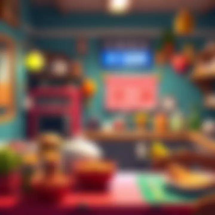 A screenshot of the indie game Burgie's Cozy Kitchen, showcasing colorful food items and a cozy kitchen setting, with a count of players in the background.