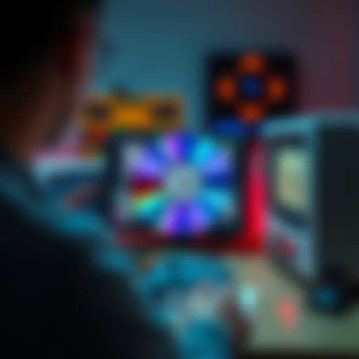 A person burning a videogame onto a CD with a computer and a blank disc in view