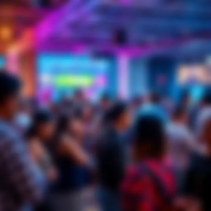 A diverse group of people engaging in conversation at a networking event, sharing ideas and building connections.